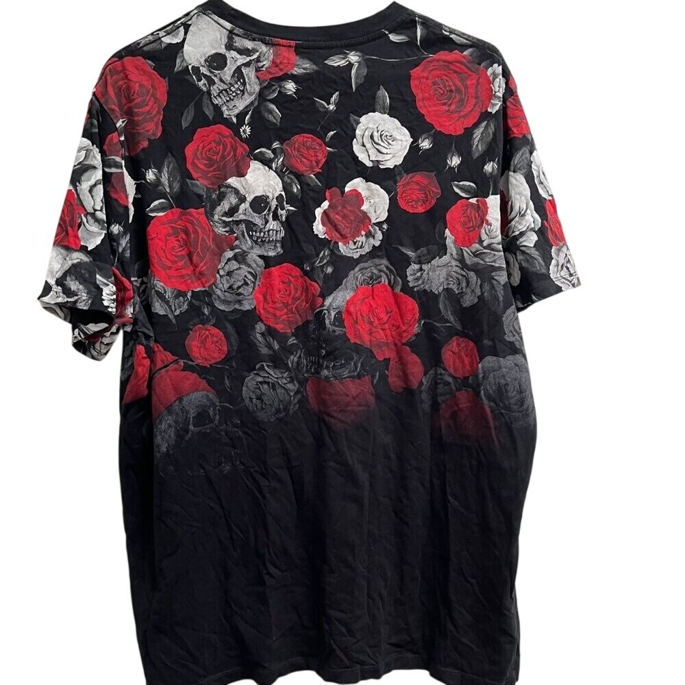 Guess Streetwear Men's Short Sleeve Skull Roses Black Red Cotton Shirt Size XXL - Picture 3 of 4